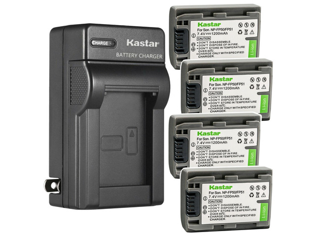 Kastar 4-Pack Battery and AC Wall Charger Replacement for Sony NP-FP30, NP-FP50 NP-FP51, NP-FP60, NP-FP70 NP-FP71, NP-FP90 NP-FP91 Battery,...