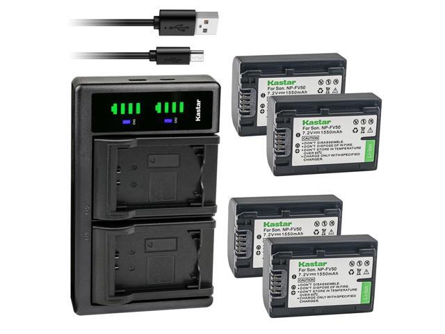 Kastar 4-Pack NP-FV50 Battery and LTD2 USB Charger Replacement for Sony DCR-SR83 DCR-SR88 DCR-SX15 DCR-SX20 DCR-SX21 DCR-SX22 DCR-SX33 DCR-SX34...