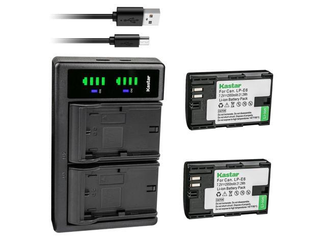 Kastar 2-Pack LP-E6 Battery and LTD2 USB Charger Replacement for Marshall On-Camera HDM, IKAN On-Camera HDMI Monitor, Canon BG-E6, BG-E9, BG-E11,...