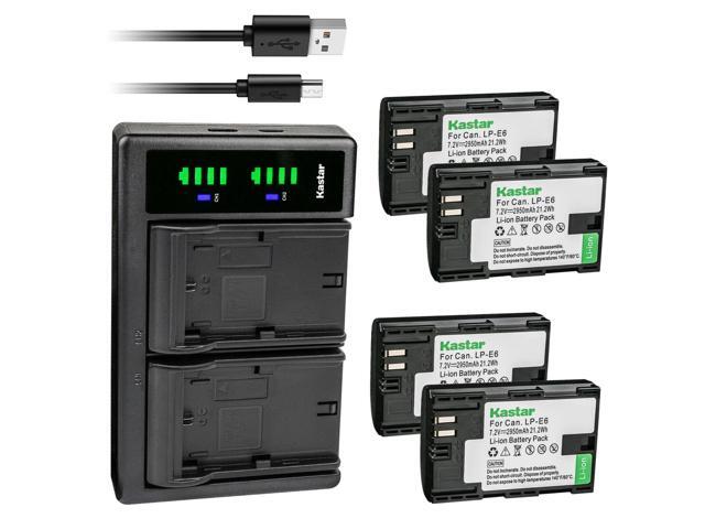 Kastar 4-Pack LP-E6 Battery and LTD2 USB Charger Replacement for Marshall On-Camera HDM, IKAN On-Camera HDMI Monitor, Canon BG-E6, BG-E9, BG-E11,...