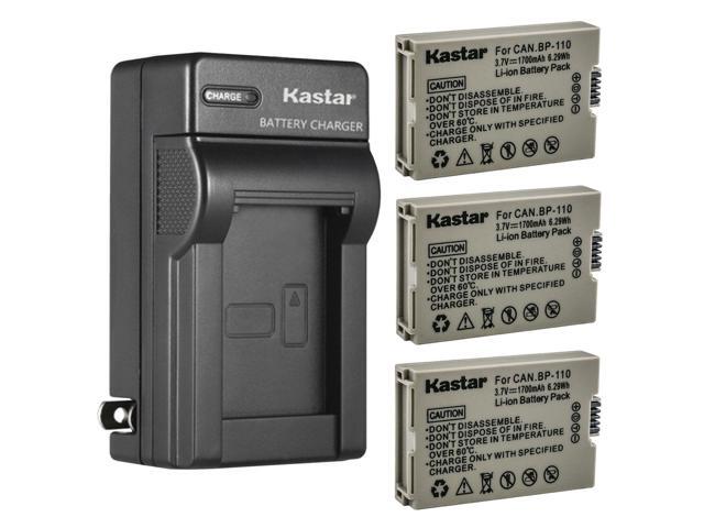 Kastar 3-Pack BP110 Battery and AC Wall Charger Replacement for Canon VIXIA HF R21 HFR21, VIXIA HF R28 HFR28, VIXIA HF R27 HFR27, VIXIA HF R26...