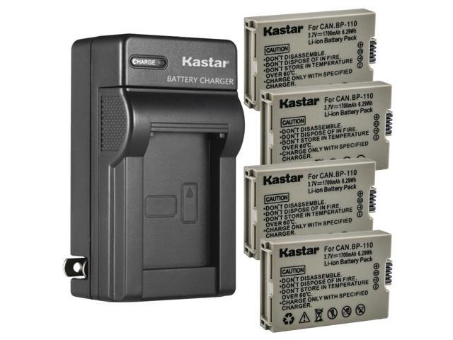 Kastar 4-Pack BP110 Battery and AC Wall Charger Replacement for Canon VIXIA HF R21 HFR21, VIXIA HF R28 HFR28, VIXIA HF R27 HFR27, VIXIA HF R26...