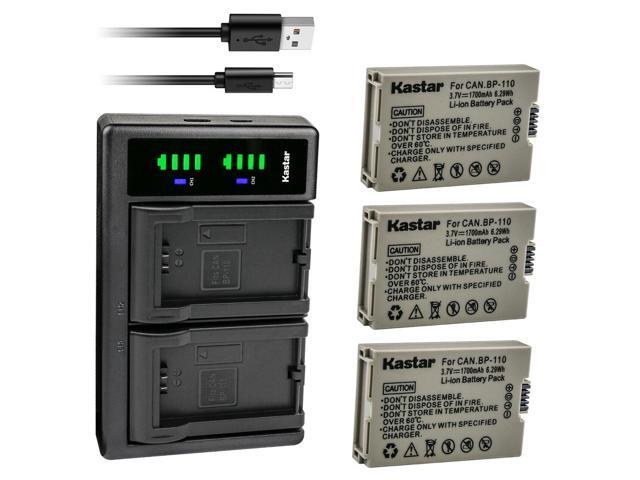 Kastar BP-110 Fully Decoded Battery 3-Pack and LTD2 USB Charger Compatible with Canon VIXIA HF R28 HFR28, VIXIA HF R27 HFR27, VIXIA HF R26 HFR26,...