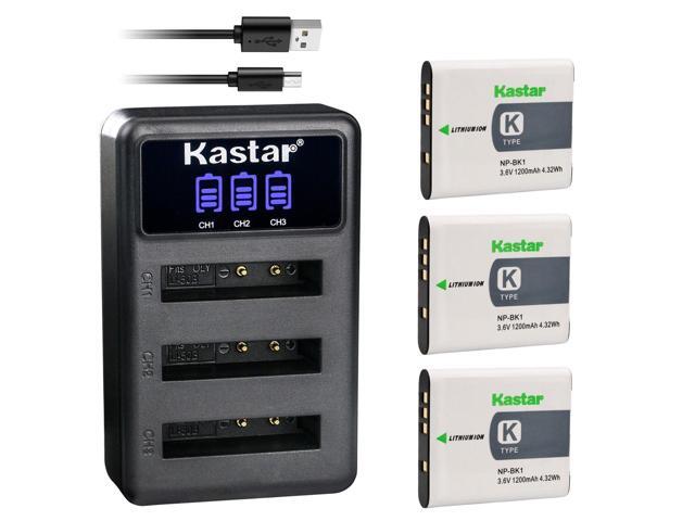 Kastar 3 Pack Battery and LCD Triple USB Charger Compatible with Sony NP-BK1 NP-FK1 K Type Battery, Sony BC-CSK Charger, Sony Cyber-shot DSC-W180,...