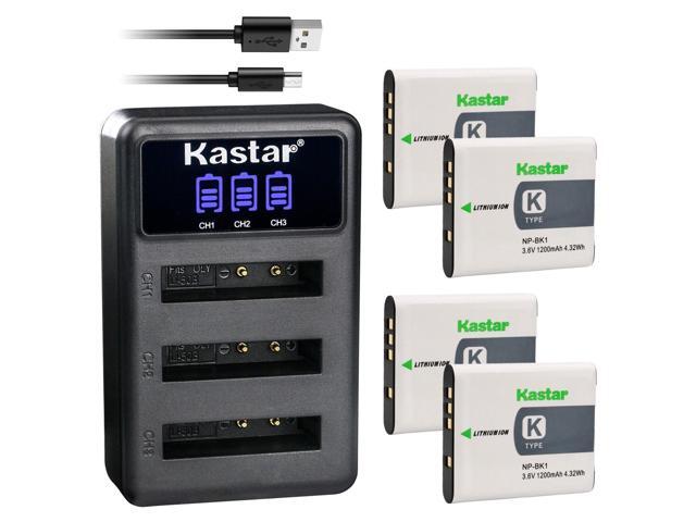 Kastar 4 Pack Battery and LCD Triple USB Charger Compatible with Sony NP-BK1 NP-FK1 K Type Battery, Sony BC-CSK Charger, Sony Cyber-shot DSC-W180,...