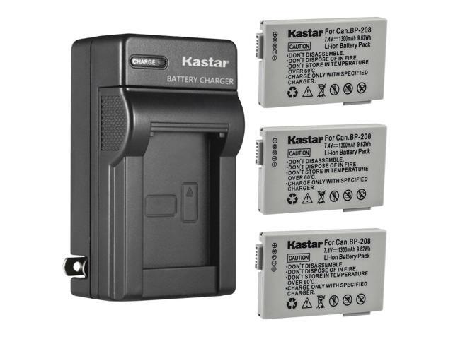 Kastar 3-Pack Battery and AC Wall Charger Replacement for Canon BP-208 BP208 BP-208DG Battery, Canon Optura S1, VIXIA HR10, DC10, DC19, DC20, DC21,...