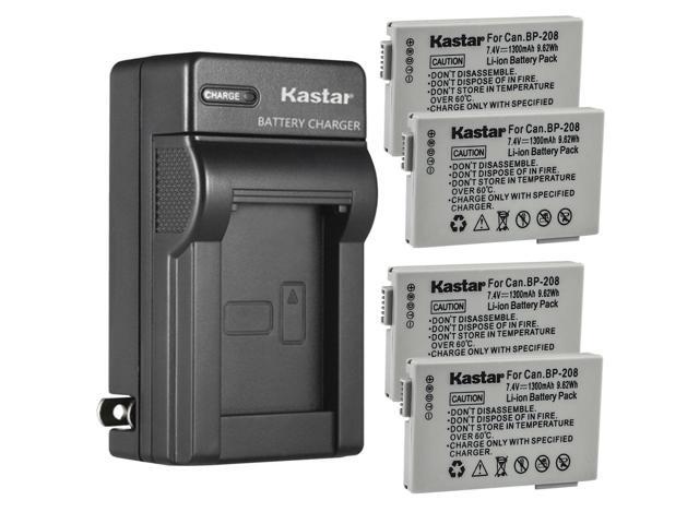 Kastar 4-Pack Battery and AC Wall Charger Replacement for Canon BP-208 BP208 BP-208DG Battery, Canon Optura S1, VIXIA HR10, DC10, DC19, DC20, DC21,...