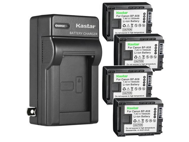 Kastar 4-Pack BP-808 BP808 Battery and AC Wall Charger Compatible with Canon BP809 BP819 BP827, Canon VIXIA HF S200, VIXIA HF10, VIXIA HF11, VIXIA...