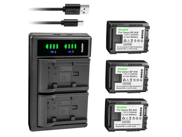 Kastar 3-Pack BP-808 Battery and LTD2 USB Charger Replacement for Canon VIXIA HF M400, VIXIA HF M406, VIXIA HF S10, VIXIA HF S11, VIXIA HF S20,...