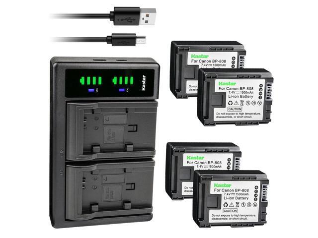 Kastar 4-Pack BP-808 Battery and LTD2 USB Charger Replacement for Canon BP-808, BP-819, BP-827, Canon VIXIA HF10, VIXIA HF11, VIXIA HF20, VIXIA...