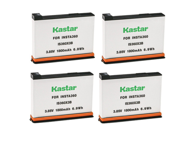 Kastar Battery 4-Pack Replacement for Insta 360 X3 Rechargeable Lithium Polymer Battery, Insta360 X3 72MP Waterproof 5.7K 360° VR AI Action Helmet...