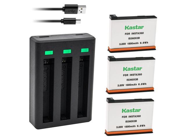 Kastar 3-Pack IS360X3B Battery and Triple USB Charger Compatible with Insta 360 X3 Rechargeable Lithium Polymer Battery, Insta360 X3 72MP...
