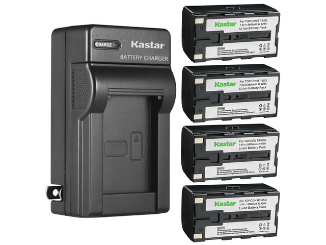 Kastar 4Pack Battery and AC Wall Charger Replacement for Topcon BT-60Q, BT-61Q, BT-62Q, BT-65Q, BT-66Q, GMS-2 Survey Instrument Total station...