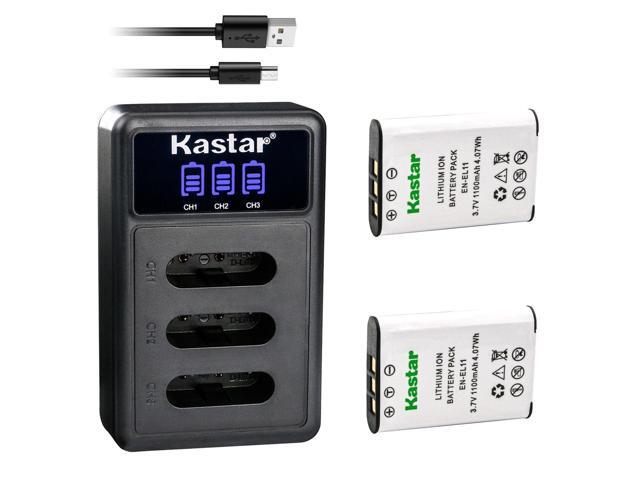 Kastar 2 Pack Battery and LCD Triple USB Charger Compatible with Nikon EN-EL11 Battery, MH-64 Charger, Nikon Coolpix S550, Coolpix S560 Camera,...