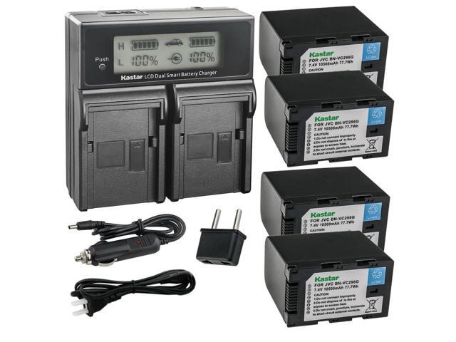 Kastar 4-Pack Battery and AC LCD Dual Fast Charger Compatible with JVC GY-HC500 GY-HC500E, GY-HC500U GY-HC500UN, GY-HC500SPC GY-HC500SPCN, GY-HC550...
