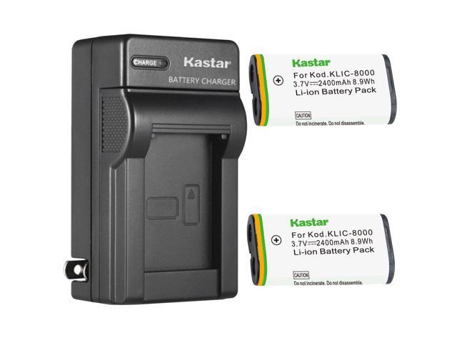 Kastar 2-Pack KLIC-8000 Battery and AC Wall Charger Replacement for Kodak Pocket Video Camera PlaySport ZX1, Pocket Video Camera ZXD, Z885, Z1012...