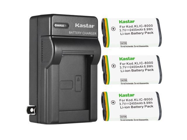 Kastar 3-Pack KLIC-8000 Battery and AC Wall Charger Replacement for Kodak KLIC-8000 K8000 Battery, Kodak K7600-C, K8500-C Charger, Kodak Z612 IS,...