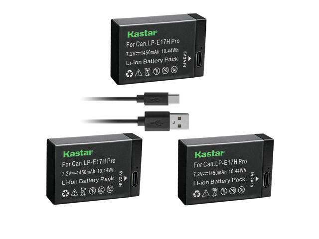 Kastar 3-Pack LP-E17H Pro Battery W/ Type-C Cable Compatible with Canon EOS M6 Mark II, EOS 77D, EOS 200D, EOS 250D, EOS R8, R50 Mirrorless Camera,...