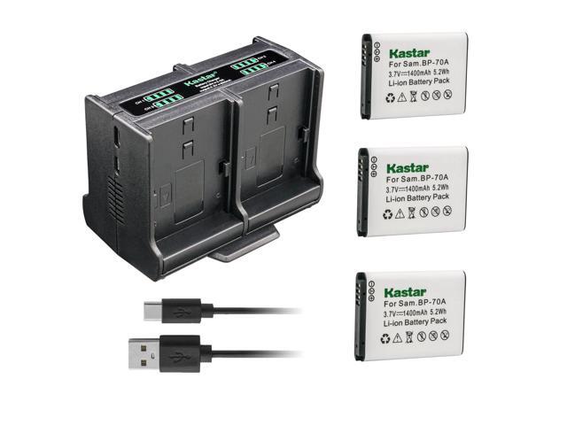 Kastar 3-Pack BP-70A Battery and Quadruple Charger Compatible with Samsung WB50F, WB51F, WB52F, WP10, AQ100, DV50, DV90, DV100, DV101, DV150F,...