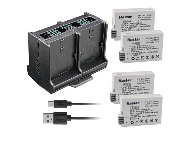 Kastar 4-Pack Battery and Quadruple Charger Compatible with Canon EOS Rebel T2i, EOS Rebel T3i, EOS Rebel T4i, EOS Rebel T5i, EOS 550D, EOS 600D,...
