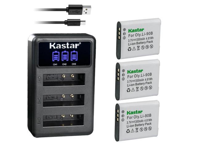 Kastar 3 Pack Battery and Triple Charger Compatible with Olympus Li-90B Li-92B Battery, LI-90C UC-90 Charger, Olympus Stylus XZ-2, XZ-2 iHS, Stylus...