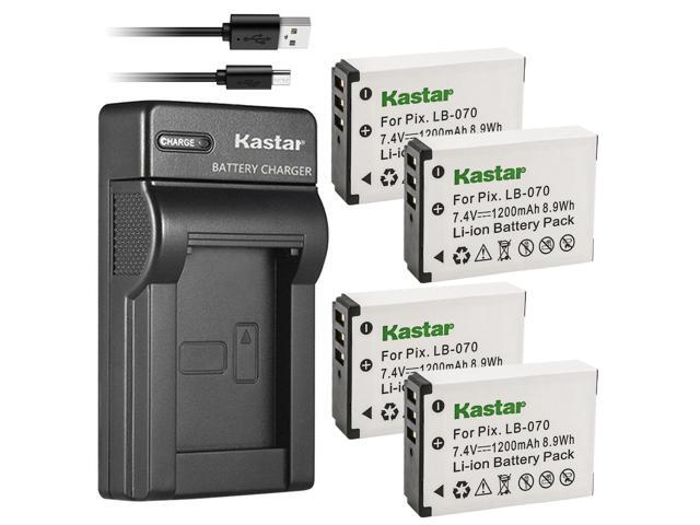 Kastar 4-Pack Battery + Slim USB Charger for Kodak LB-070 LB070 Battery and Kodak Pixpro AZ651, Pixpro AZ651 AZ652 Astro Zoom, Pixpro AZ901, PIXPRO...