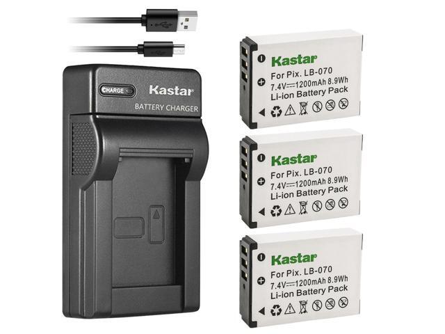 Kastar 3-Pack Battery + Slim USB Charger for Kodak LB-070 LB070 Battery and Kodak Pixpro AZ651, Pixpro AZ651 AZ652 Astro Zoom, Pixpro AZ901, PIXPRO...