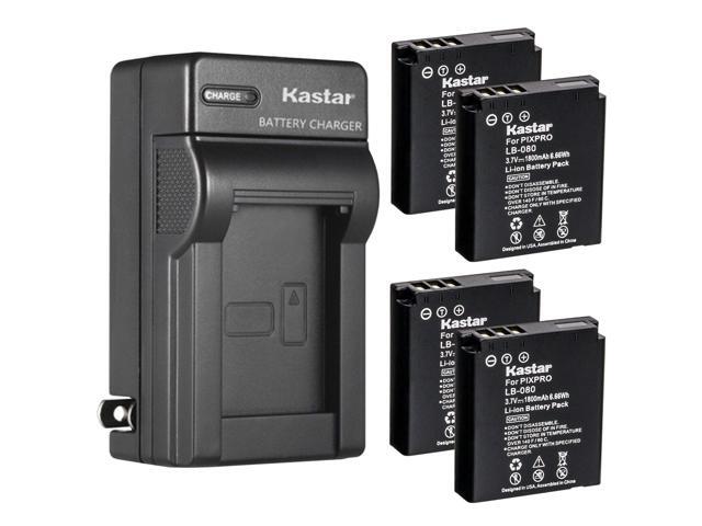 Kastar 4-Pack Battery and AC Wall Charger Replacement for Kodak LB-080 NCA-K/102 Spare Battery, PIXPRO SP1 HD, SP1-YL3 Action Camera, PlaySport Zx5...