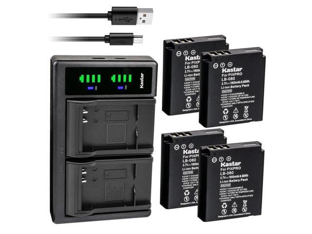 Kastar 4-Pack Battery and LTD2 USB Charger Replacement for Kodak LB-080 NCA-K/102 Spare Battery, PIXPRO SP1, SP1 HD, SP1-YL3 Action, PlaySport Zx5,...