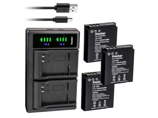Kastar 4-Pack Battery and LTD2 USB Charger Replacement for Kodak LB-080 NCA-K/102 Spare Battery, PIXPRO SP1, SP1 HD, SP1-YL3 Action, PlaySport Zx5,...