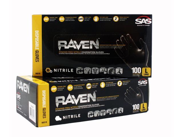 Photos - Other Power Tools SAS Safety 66518 Raven Powder-Free Black Nitrile 6 Mil Gloves, Large, 2 Pa
