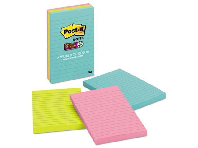 Post-it Super Sticky Pads in Miami Colors 4 x 6 Miami 90/Pad 3 Pads/Pack 6603SSMIA