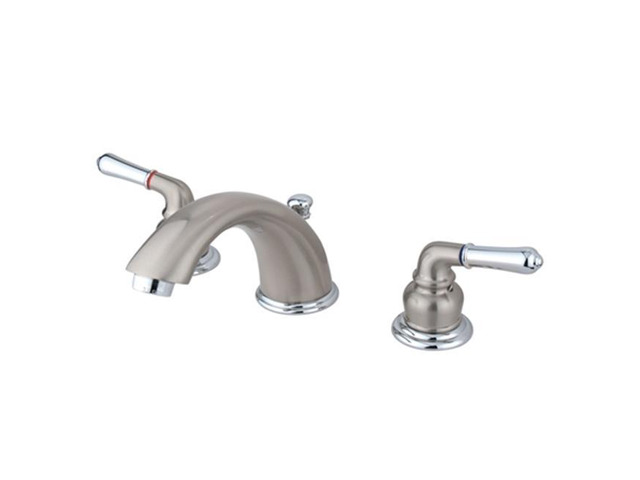 Kingston Brass GKB967 Water Saving Magellan Widespread Lavatory Faucet, Satin Nickel with Chrome Trim