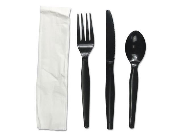 Boardwalk FKTNHWPSBLA Four-Piece Cutlery Kit, Fork / Knife / Napkin / Teaspoon, Heavyweight, Black, 250 / Carton
