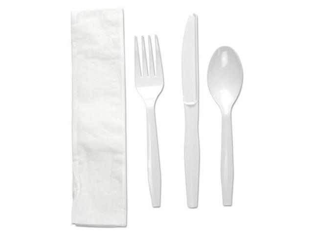 Boardwalk FKTNMWPSBLA Four-Piece Cutlery Kit, Fork / Knife / Napkin / Teaspoon, Black, 250 / Carton