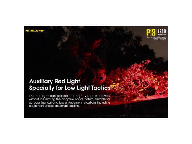 Nitecore P18 1800 Lumen Compact Flashlight with Silent Tactical Switch and Auxiliary Red LED