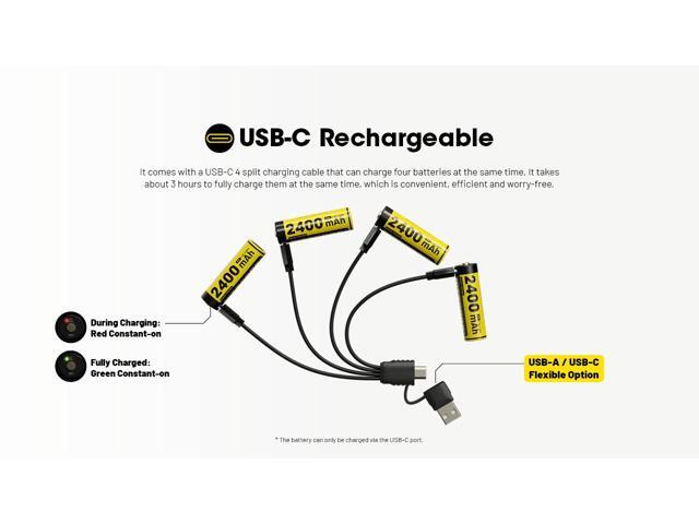Nitecore NH2400 2400mAh USB-C Rechargeable AA Battery 4-Pack