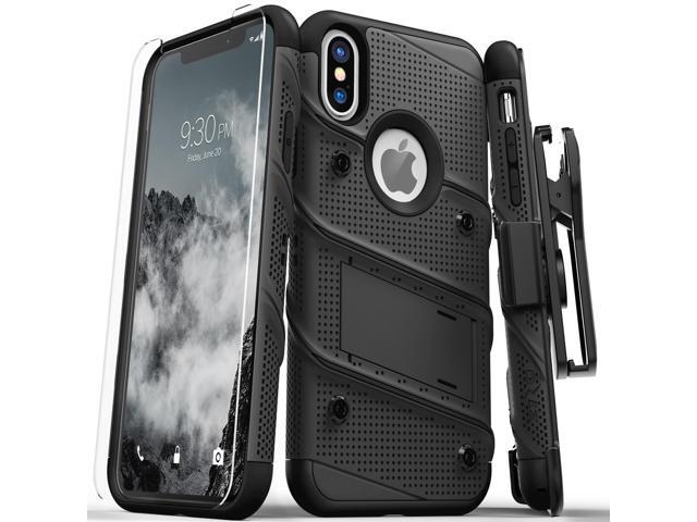 Zizo BOLT Series compatible with iPhone X Case Military Grade Drop Tested with Screen Protector, Kickstand and Holster iPhone XS BLACK
