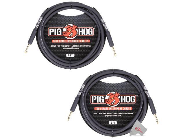 Pig Hog Tour Grade 6 ft Instrument Cable 1/4 Inch to 1/4 Inch Straight Connectors - PH6R - 2 Units