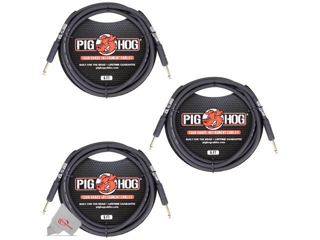 Pig Hog Tour Grade 6 ft Instrument Cable 1/4 Inch to 1/4 Inch Straight Connectors - PH6R - 3 Units