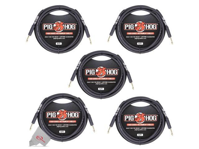 Pig Hog Tour Grade 6 ft Instrument Cable 1/4 Inch to 1/4 Inch Straight Connectors - PH6R - 5 Units