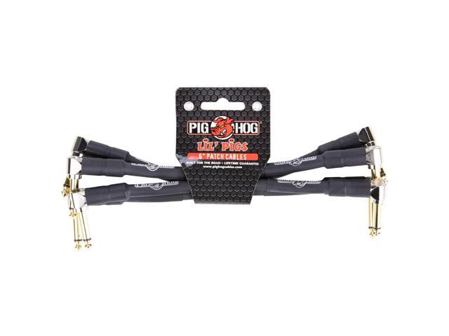 Pig Hog Lil' Pigs Right Angle 1/4' Black Instrument Patch Cables, 6' (4 Pack)