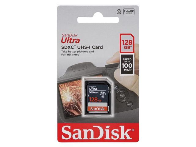 3x Sandisk Ultra 128 GB SDXC UHS-I Memory Card 100 MBs with Memory Card Holder