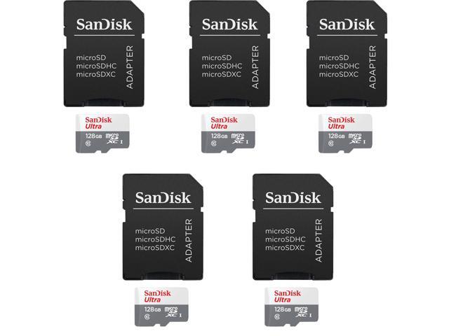 5 Packs SanDisk 128GB Ultra UHS-I microSDHC Memory Card with SD Adapter