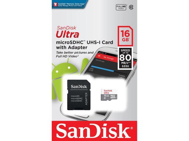 2 Packs SanDisk 16GB Ultra UHS-I microSDHC Memory Card with SD Adapter