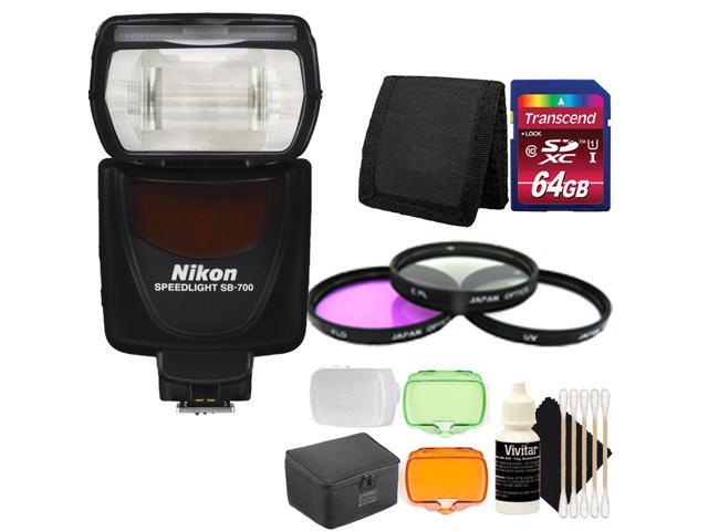 Nikon SB-700 AF Speedlight Flash + Filter & 64GB Memory Card for D5100 D5300 D5500 (International Version)