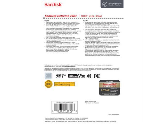 SanDisk Extreme Pro 128GB SDXC UHS-I V30 200MB/s Class 10 Memory Card - 5 Count + Memory Card Holder