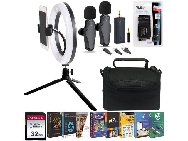 Best Content Creator Kit for Canon EOS R8 R10 M6 M6II Rebel T8i with Replacement Battery 2-Person Wirelesss Microphone and LED Ring Light with Stand