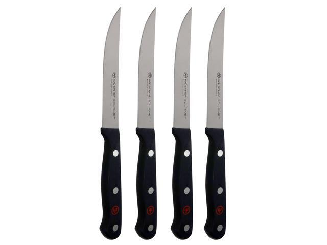 Wusthof Gourmet 4-Piece Steak Knife Set - 1125060403 with Wusthof Classic 7' Hollow Edge Santoku Kitchen Knife