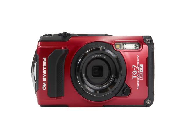 Olympus OM SYSTEM Tough TG-7 Digital Camera (Red) with Small Camcorder Case